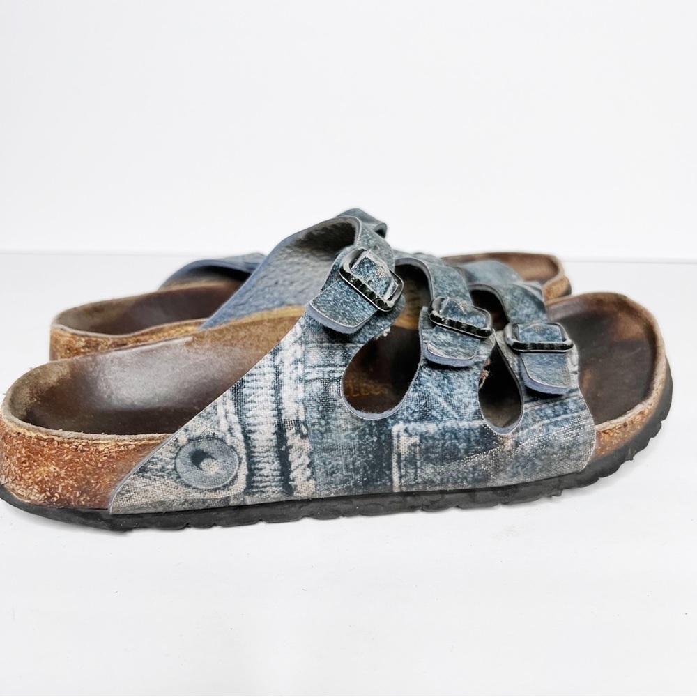 Birkenstock Papillo Florida Damask Blue 3 Strap Denim Jeans Sandals Size 5 - Picture 2 of 6